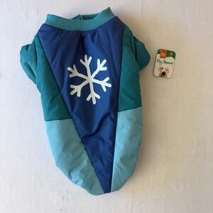 Posh Paws Blue Teal Snowflake Dog Puffer Jacket Fleece Lined Coat Large NWT